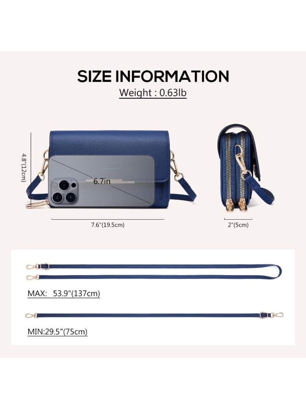 Roulens Women's Navy Blue Pu Leather Small Shoulder Purse with Credit Card Slots - Picture 5 of 6